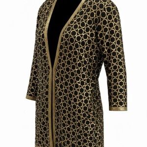 Vintage Sequin 100% Silk Black & Gold Duster Jacket Made in India P2P 24"